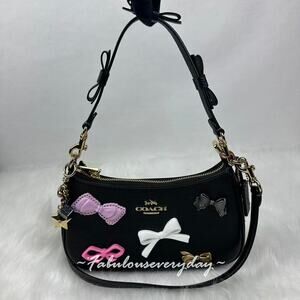 COACH Teri Shoulder Bag Crossbody With Bows And Charms Leather Black CDY93 NWT